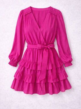 NWT Marie Oliver Women's Wynona V-Neck Ruffle Dress Tiered Skirt Pink X-Small